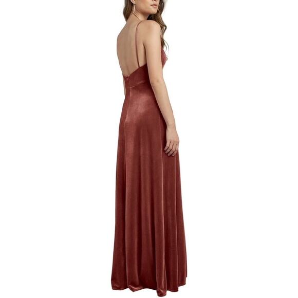 Jenny Yoo Melanie Maxi Slip Dress English Rose Stretch Velvet Womens size 6 - Picture 6 of 16